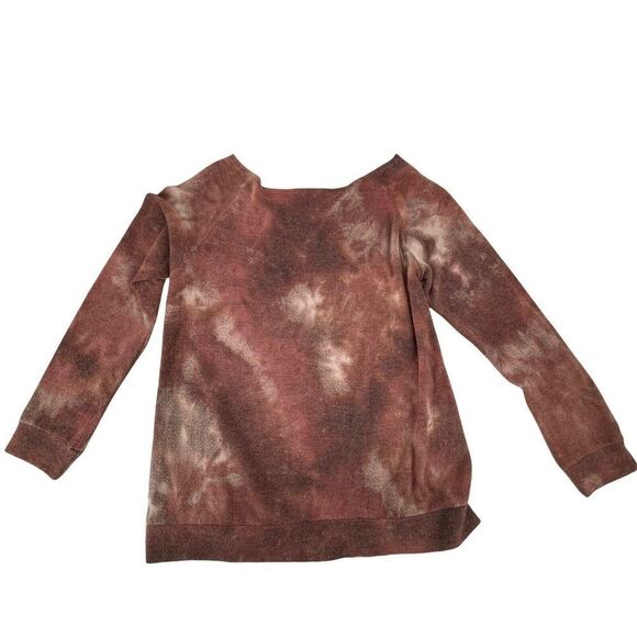 Tie Dye Sweatshirt Boat Neck Red Cozy Inside Out Fuzzy Size M 143 Story Lounge - Picture 2 of 6